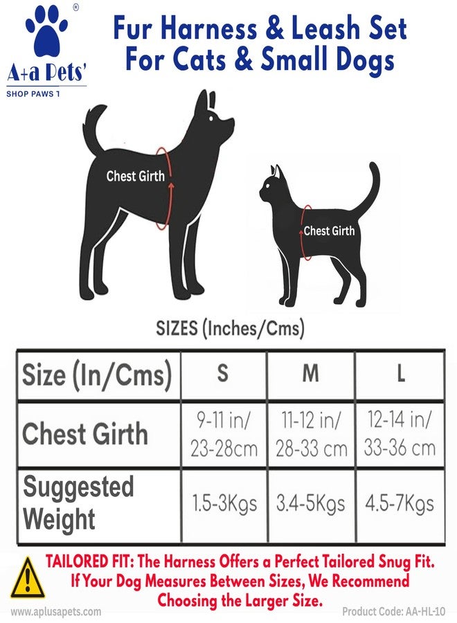 A+a Pets طقم سرج ومقود فاخر من الفرو من A+a للحيوانات الأليفة للقطط والكلاب الصغيرة | خفيف الوزن، مقاوم للهروب، طقم سترة (أزرق، متوسط) - Image 3